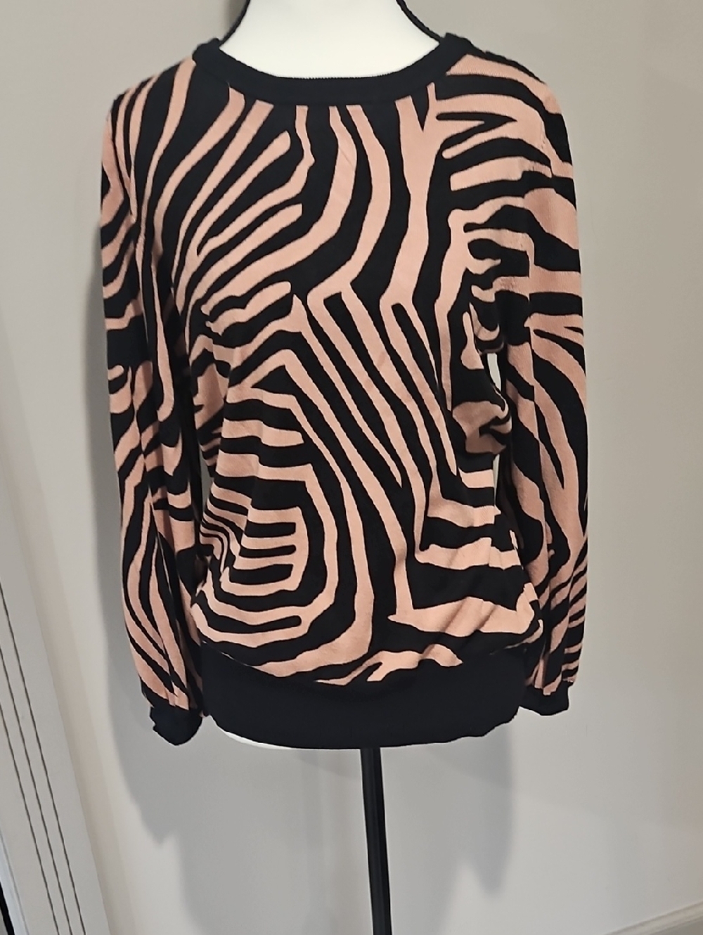 Black and Blush Zebra Print Sweater